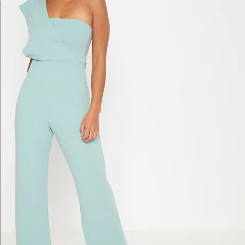Mint one shoulder jumpsuit